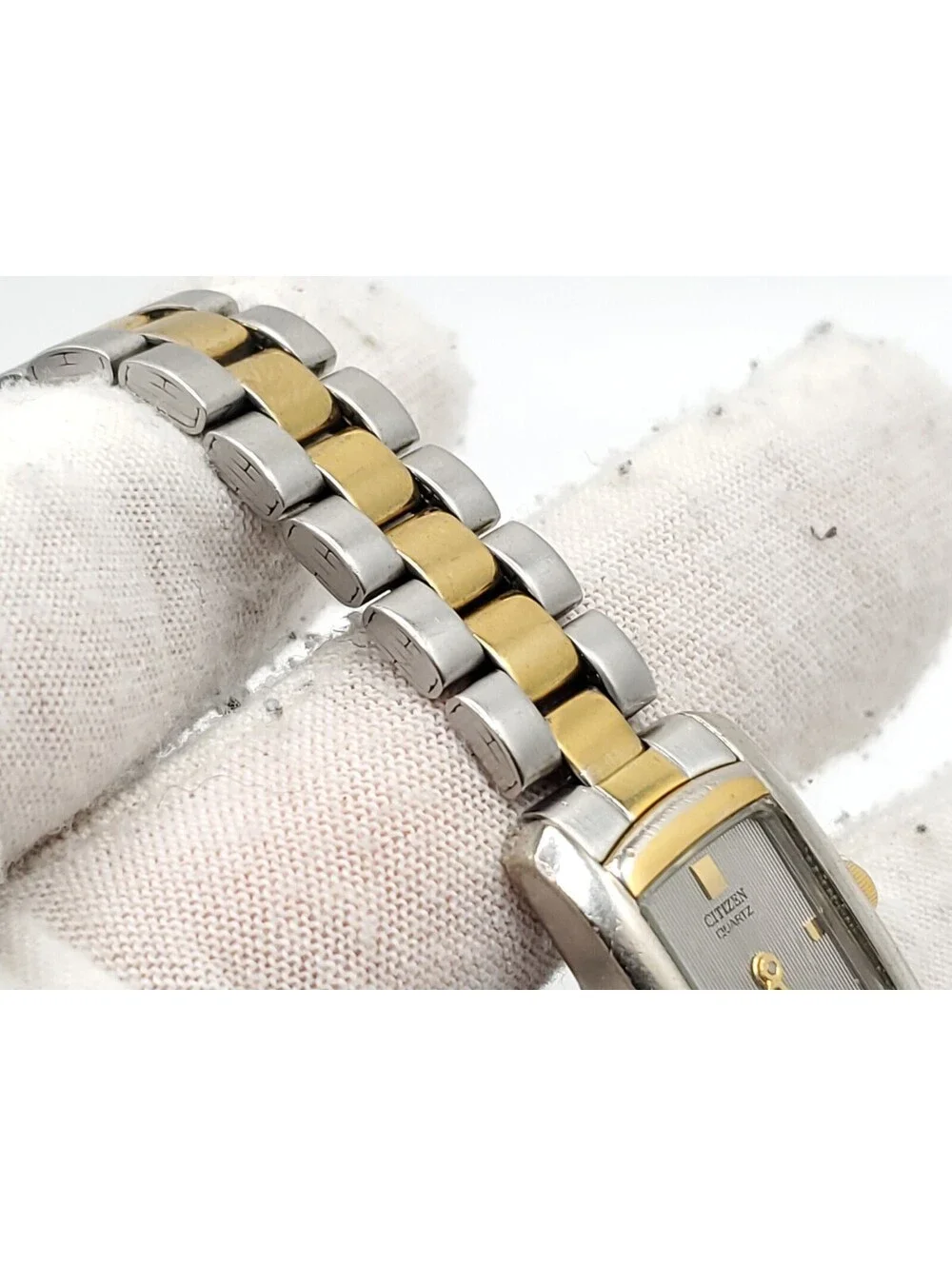 Citizen Quartz Watch Womens New Battery Two-Tone Silver Line Dial Rectangle 17mm